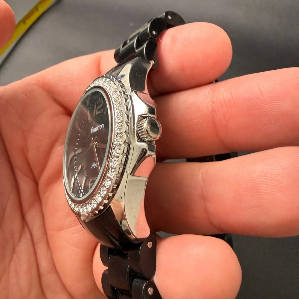 Armitron Now‎ 75/3935SV Women's Silver Tone Quartz Black Band Watch New Battery